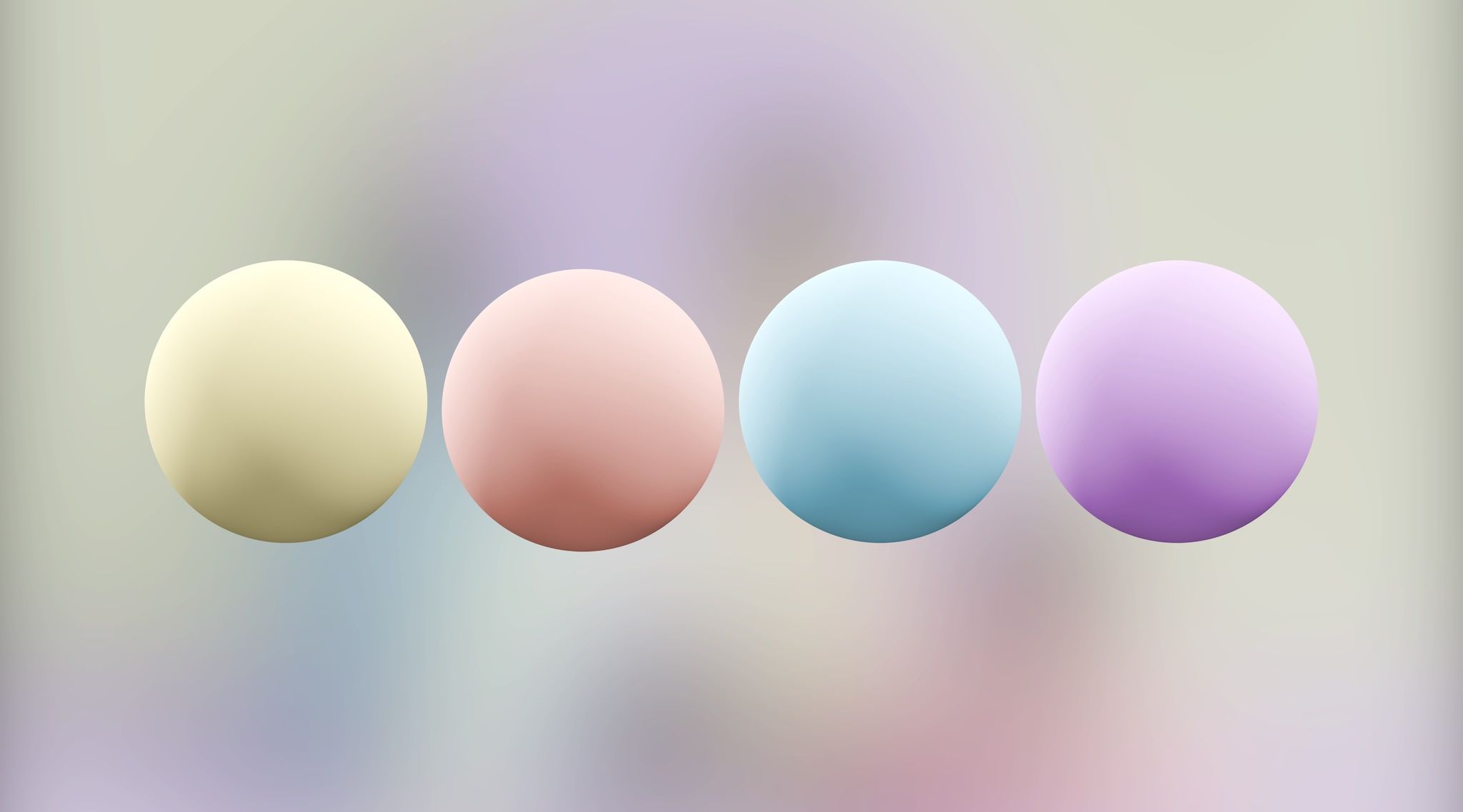 Four pastel color spheres in yellow, rose, blue and lilac visualizing brand colors in the loomobox Content Studio