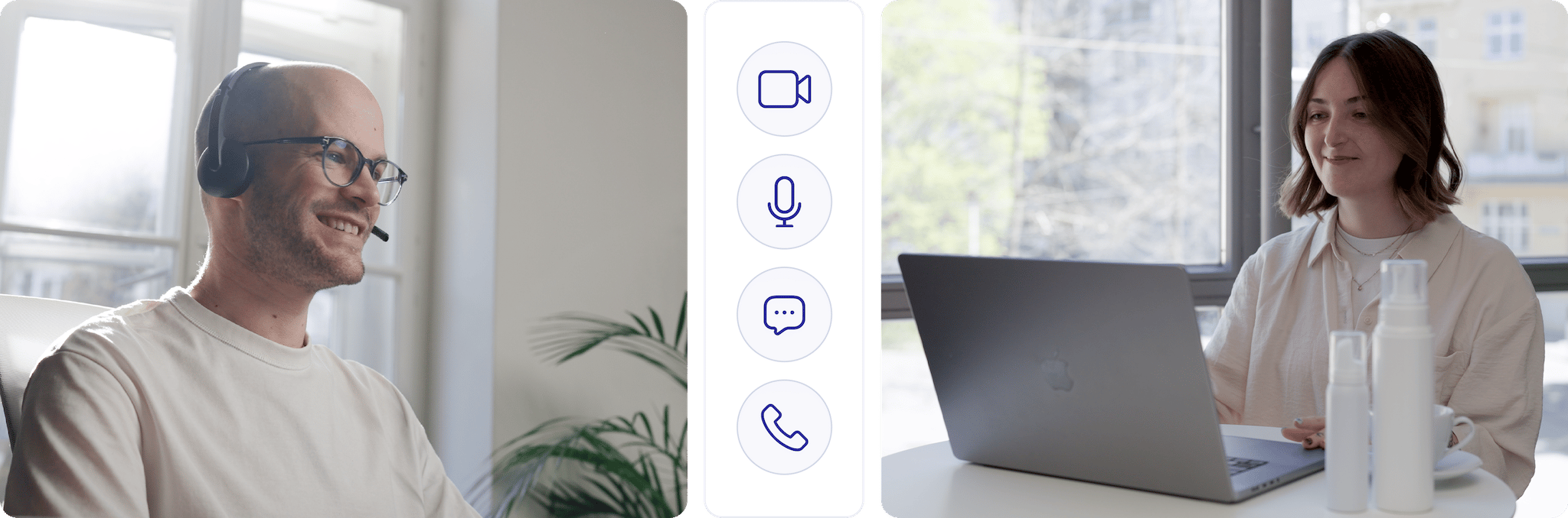 loomobox support specialist with headset helping a beauty brand customer via video call, chat and phone